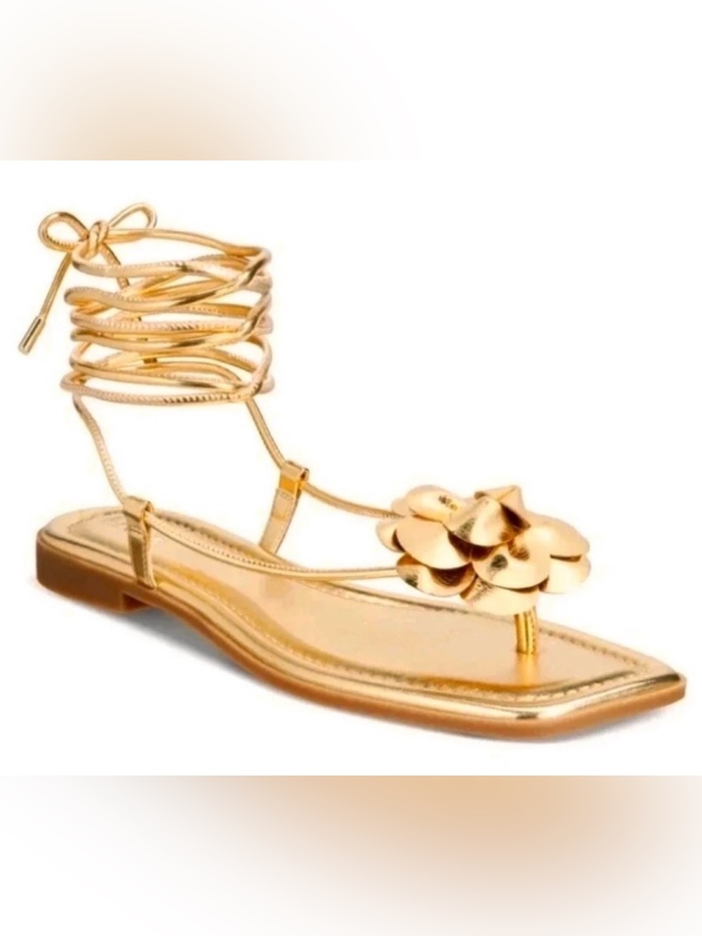 NWT I.N.C. Gilma Gold Flower Lace-Up Flat Sandals Size 8.5M